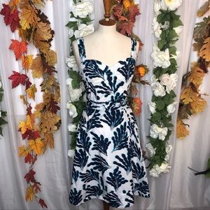 Diane Von Furstenberg White Blue Leaf Print Dress